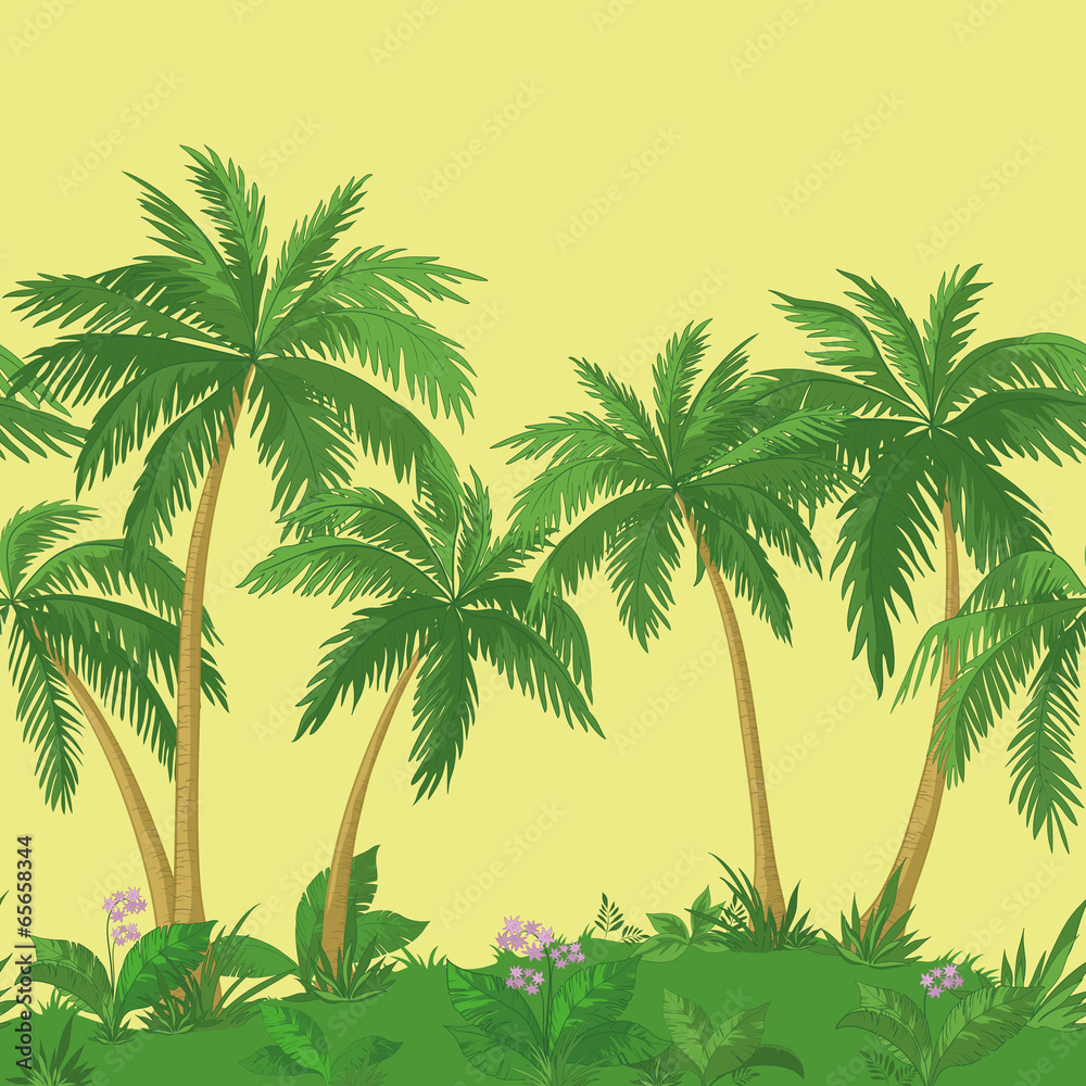 Palm trees and flowers, seamless