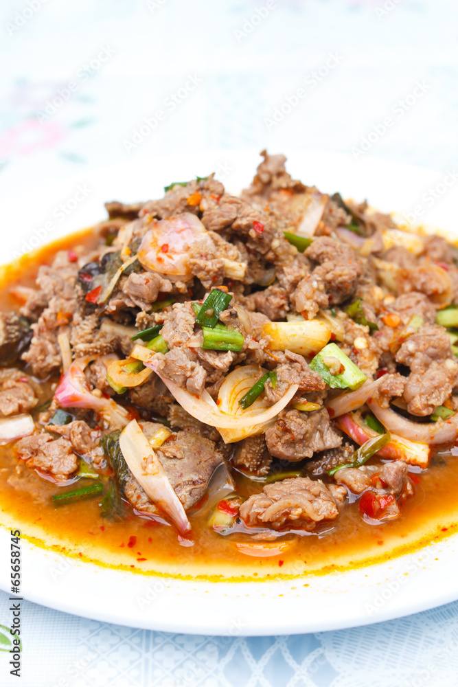 Spicy minced meat salad, Thai food. Spicy minced meat salad, Thai food.