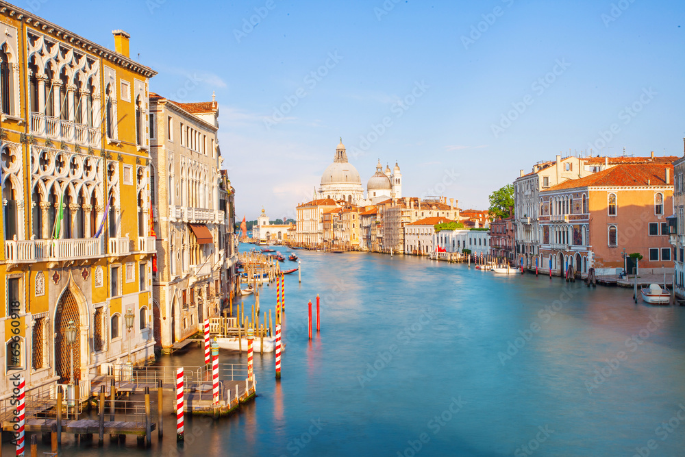 Famous view of Grand Canal at sunset, Venice