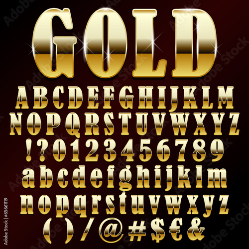 Vector illustration of a gold metal alphabet