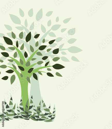 Card with stylized with tree and grass - Illustration