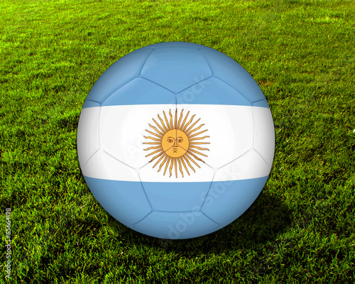 3d Argentina Soccer Ball with Grass Background - isolated photo