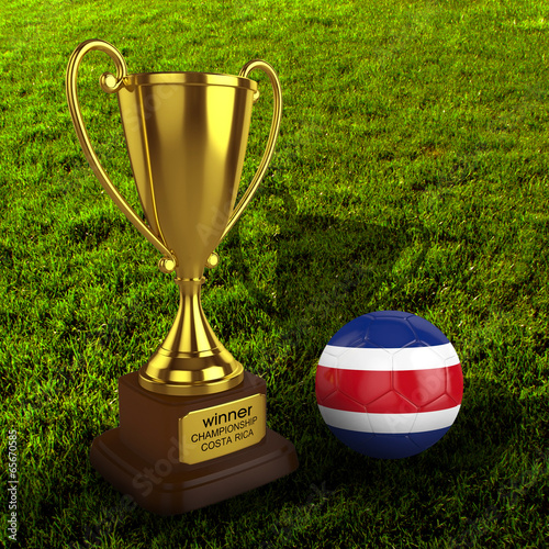 3d Costa Rica Soccer Cup and Ball Grass Background - isolated photo