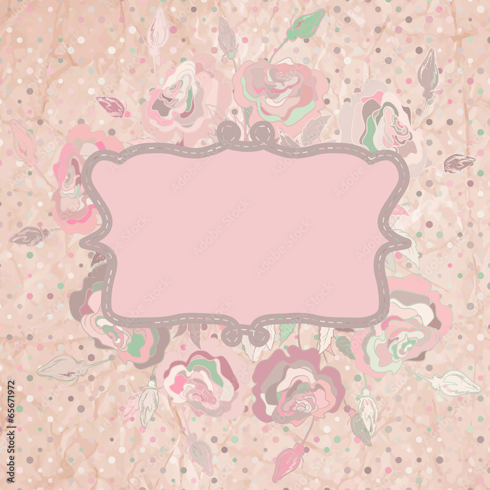 Vintage with pink rose on paper polka dot. EPS 8