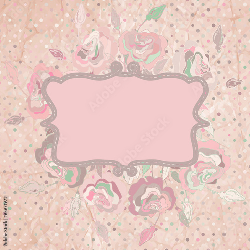 Wallpaper Mural Vintage with pink rose on paper polka dot. EPS 8 Torontodigital.ca