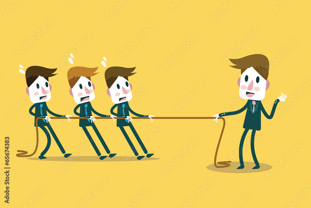 Powerful Businessman tug of war with many businessmen. Powerful Businessman tug of war with many businessmen.