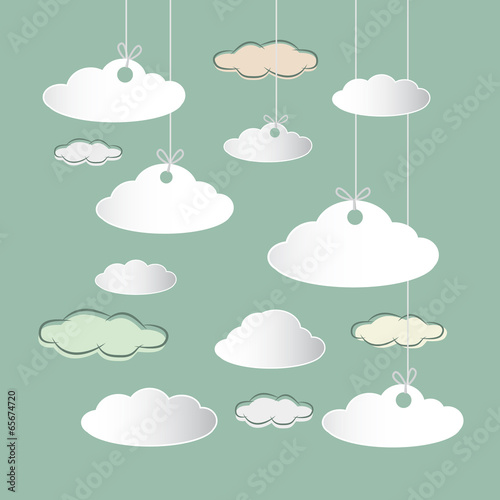 Vector Clouds Hung on Strings on Retro Sky Background