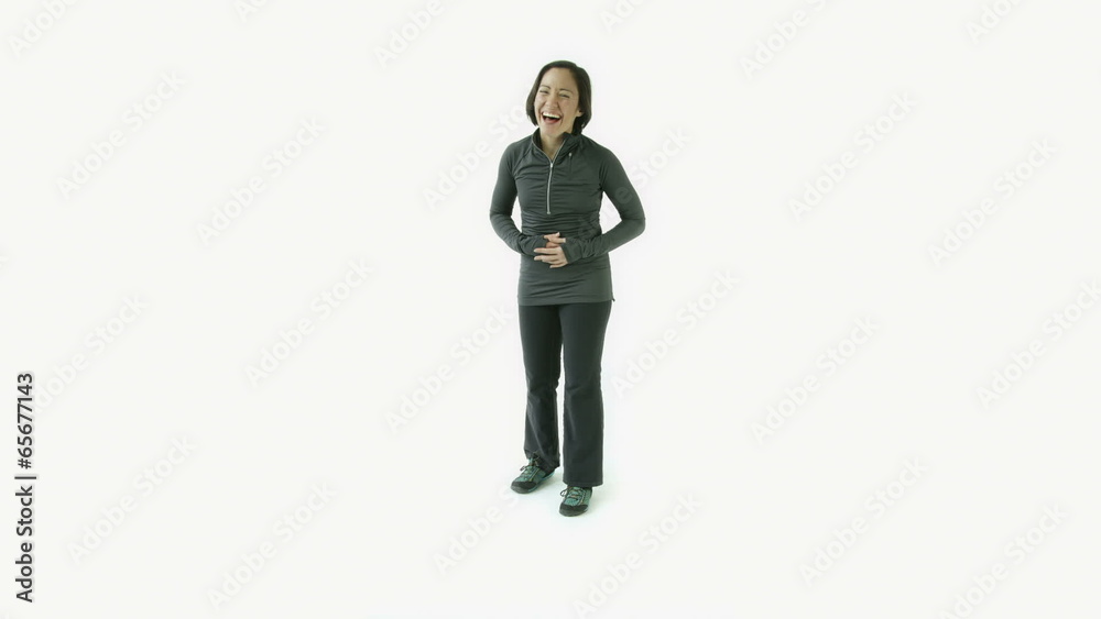 caucasian sporty girl isolated on white laughing funny caucasian sporty girl isolated on white laughing funny