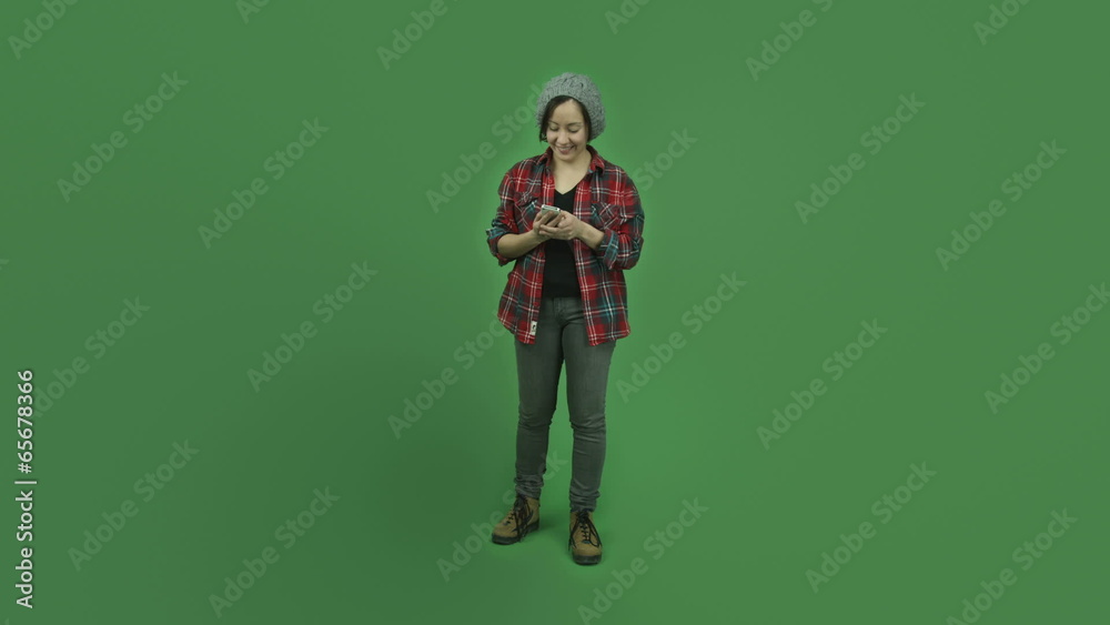 caucasian casual girl isolated on green screen using cell phone caucasian casual girl isolated on green screen using cell phone