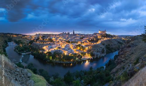 Panoramic view of Toledo after sunset, Spain