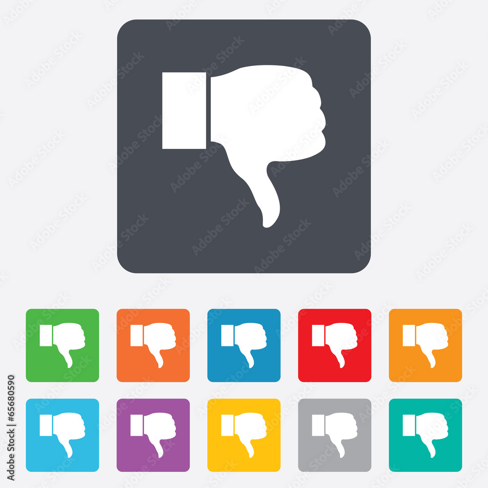 Dislike sign icon. Hand finger down symbol. Dislike sign icon. Hand finger down symbol.