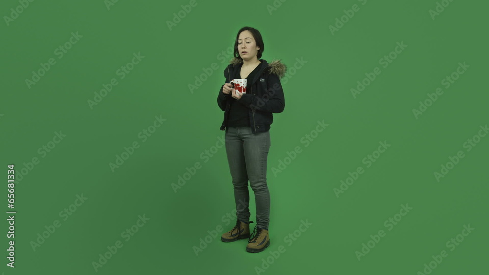 caucasian girl with winter jacket isolated on green screen caucasian girl with winter jacket isolated on green screen