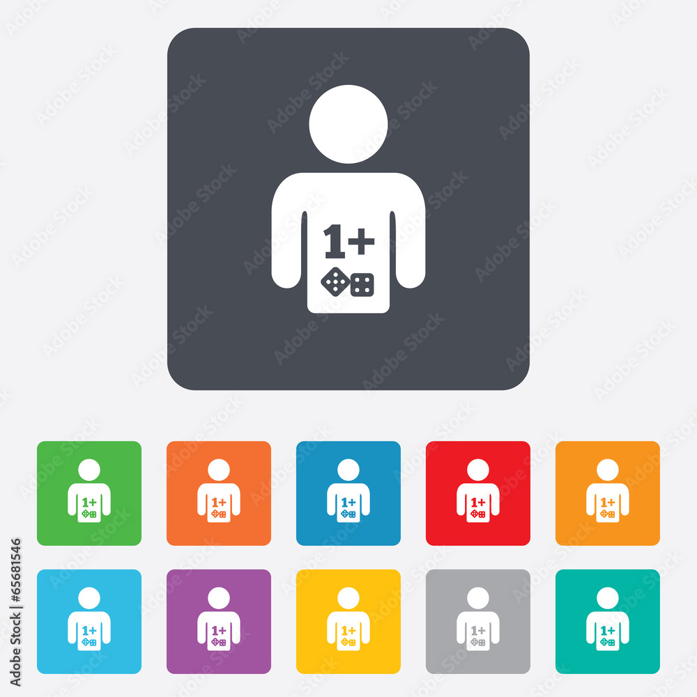 Board games sign icon. One plus players symbol. Board games sign icon. One plus players symbol.