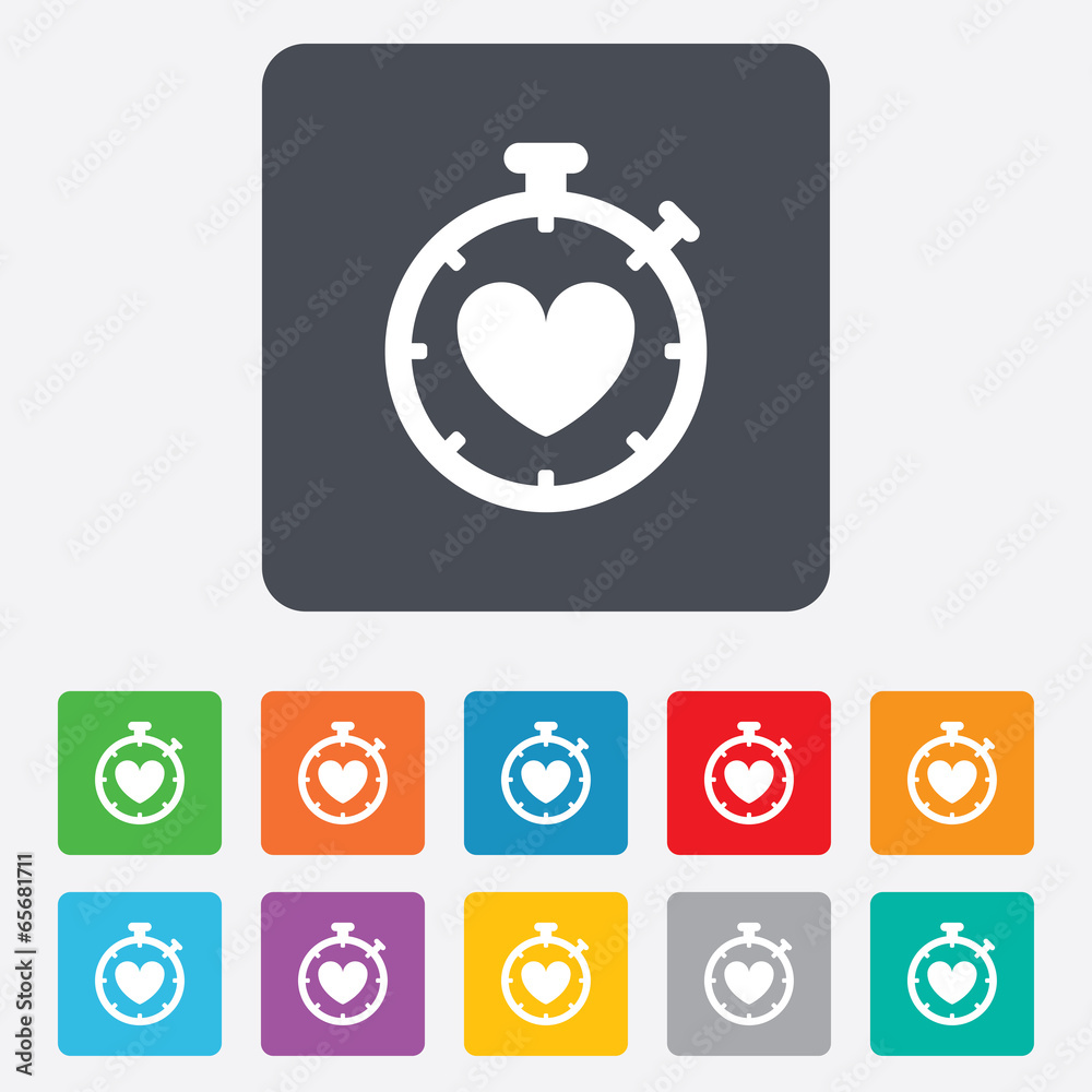 Heart Timer sign icon. Stopwatch symbol. Heart Timer sign icon. Stopwatch symbol.