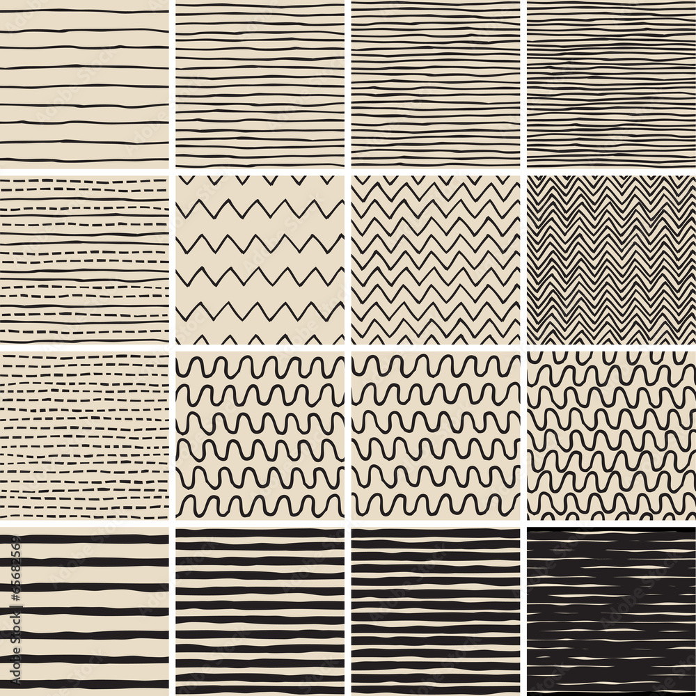 Basic Doodle Seamless Pattern Set No.6 in black and white Basic Doodle Seamless Pattern Set No.6 in black and white