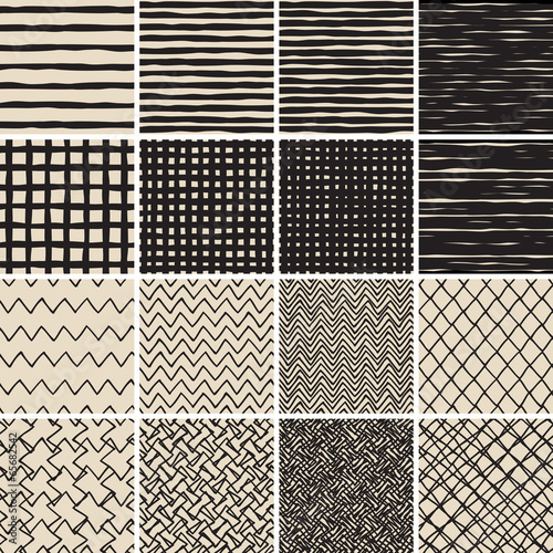 Basic Doodle Seamless Pattern Set No.2 in black and white