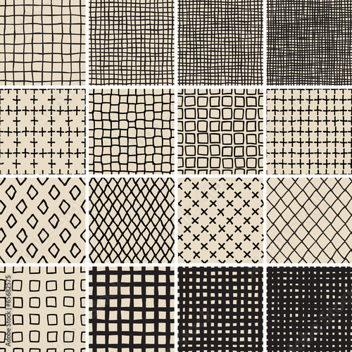 Basic Doodle Seamless Pattern Set No.7 in black and white