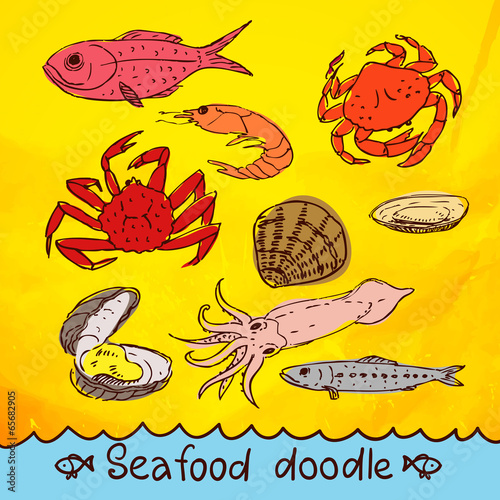 scribble series  seafood vector set