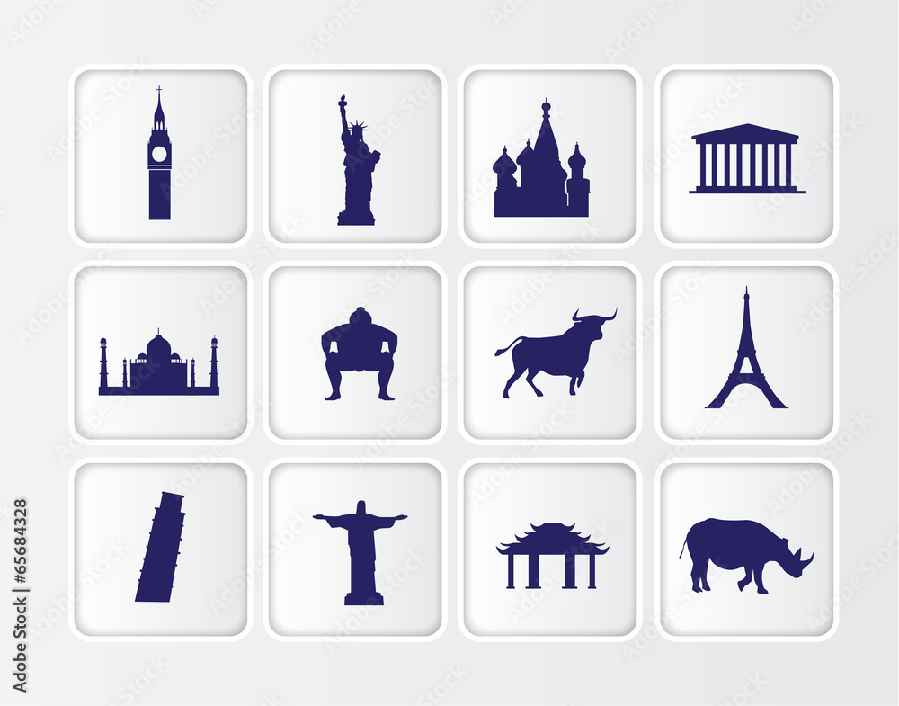 flat blue button icons on a white background of famous world lan flat blue button icons on a white background of famous world lan