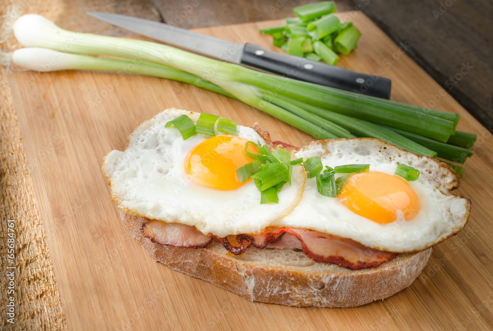 Fresh bread with eggs and ham Fresh bread with eggs and ham