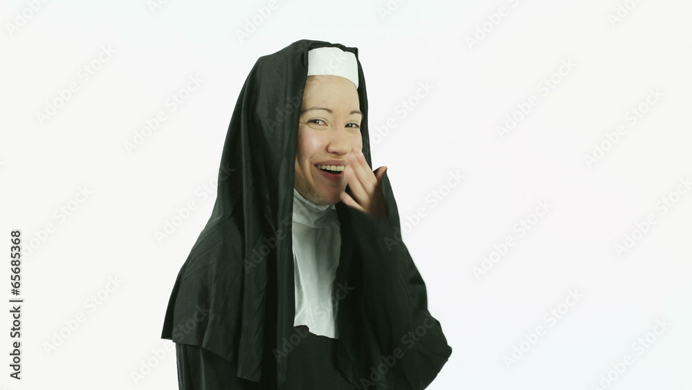 caucasian nun isolated on white laughing funny caucasian nun isolated on white laughing funny