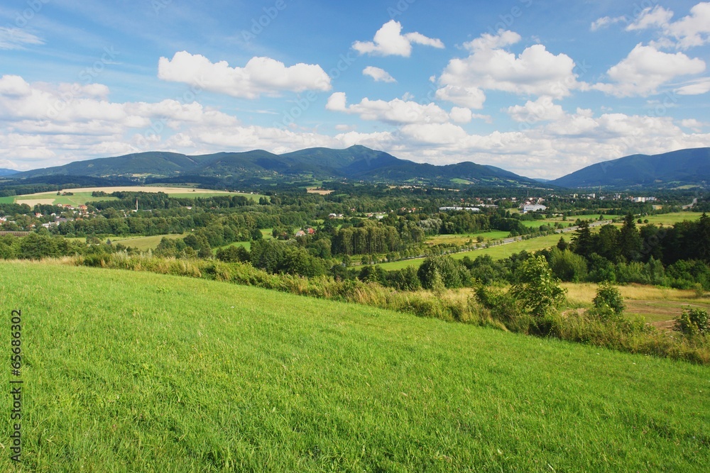 Panorama of mountains Beskydy, Czech mountains