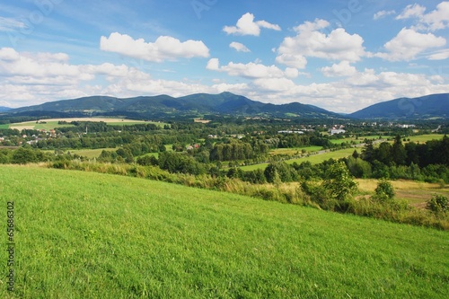 Panorama of mountains Beskydy, Czech mountains