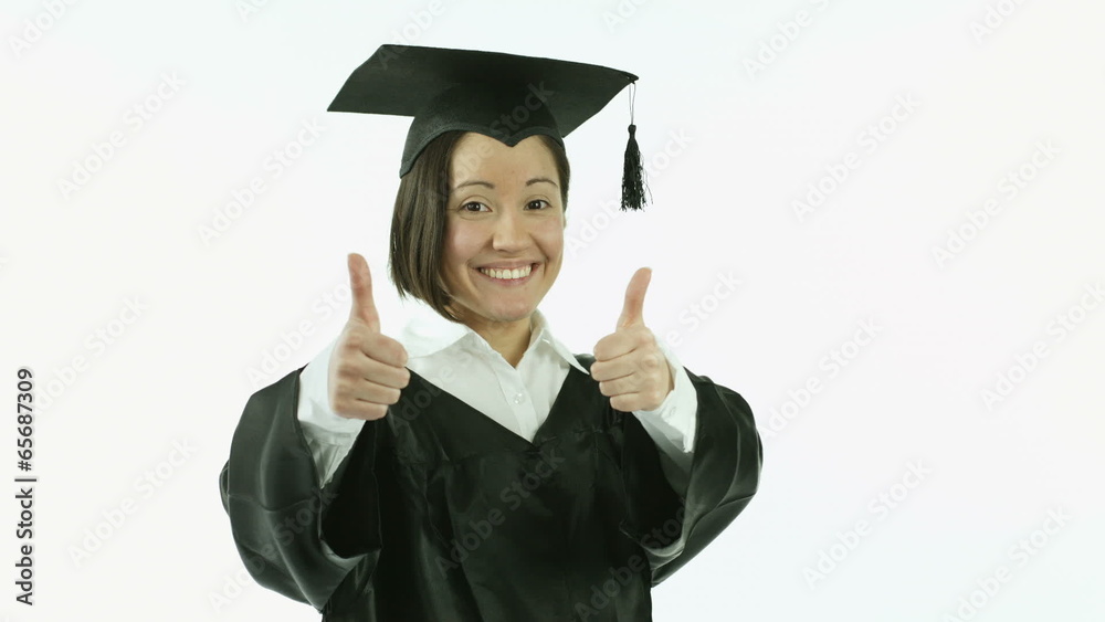 caucasian girl student graduating isolated on white expressing