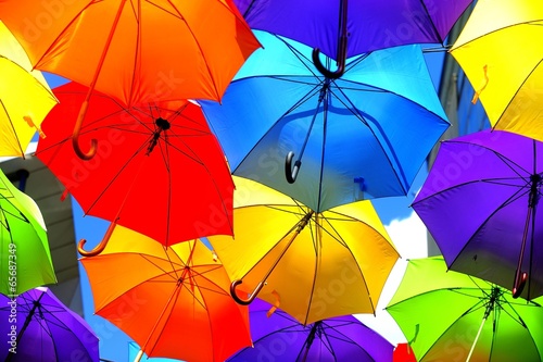 Sky decorated with colored umbrellas