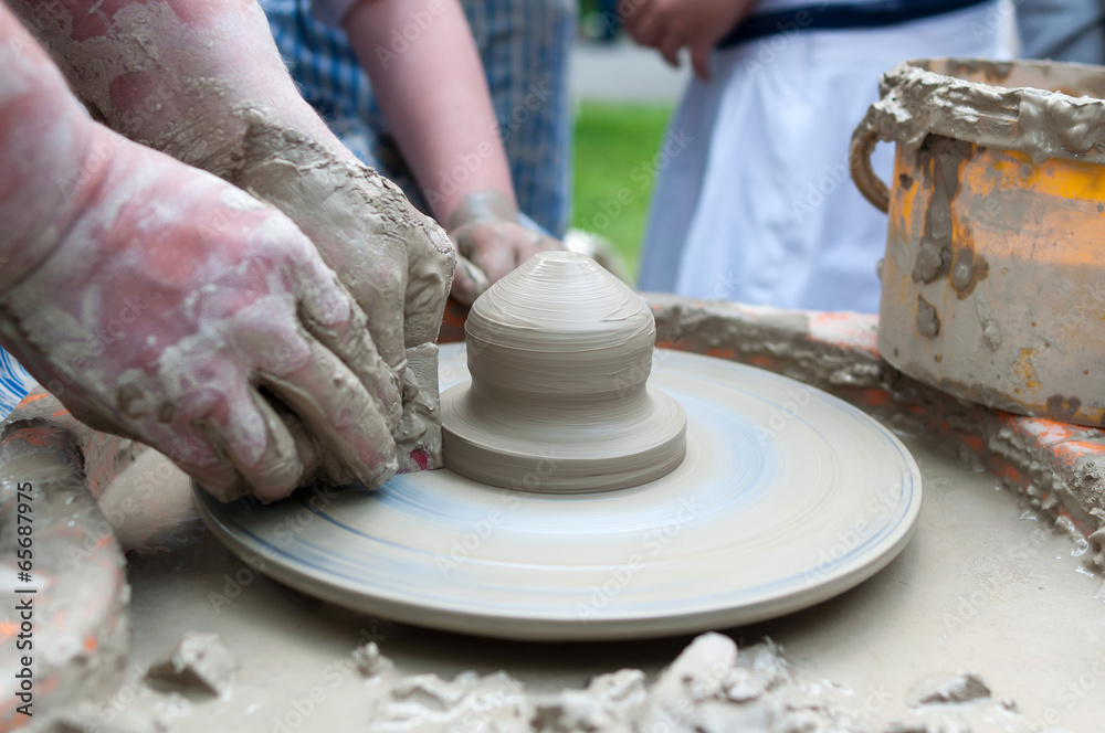 Pottery - formation process of the clay dish with traditional me