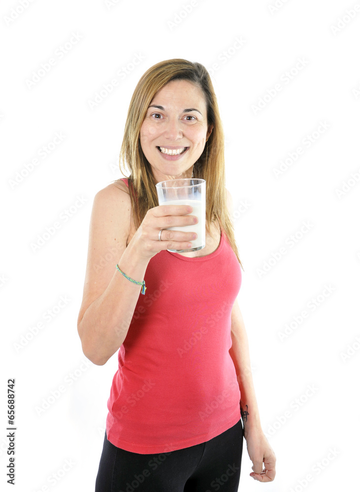 attractive 40s woman drinking milk in health concept attractive 40s woman drinking milk in health concept