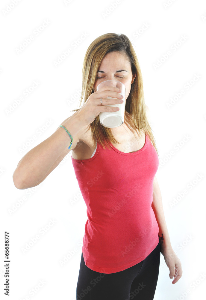 attractive 40s woman drinking milk in health concept attractive 40s woman drinking milk in health concept