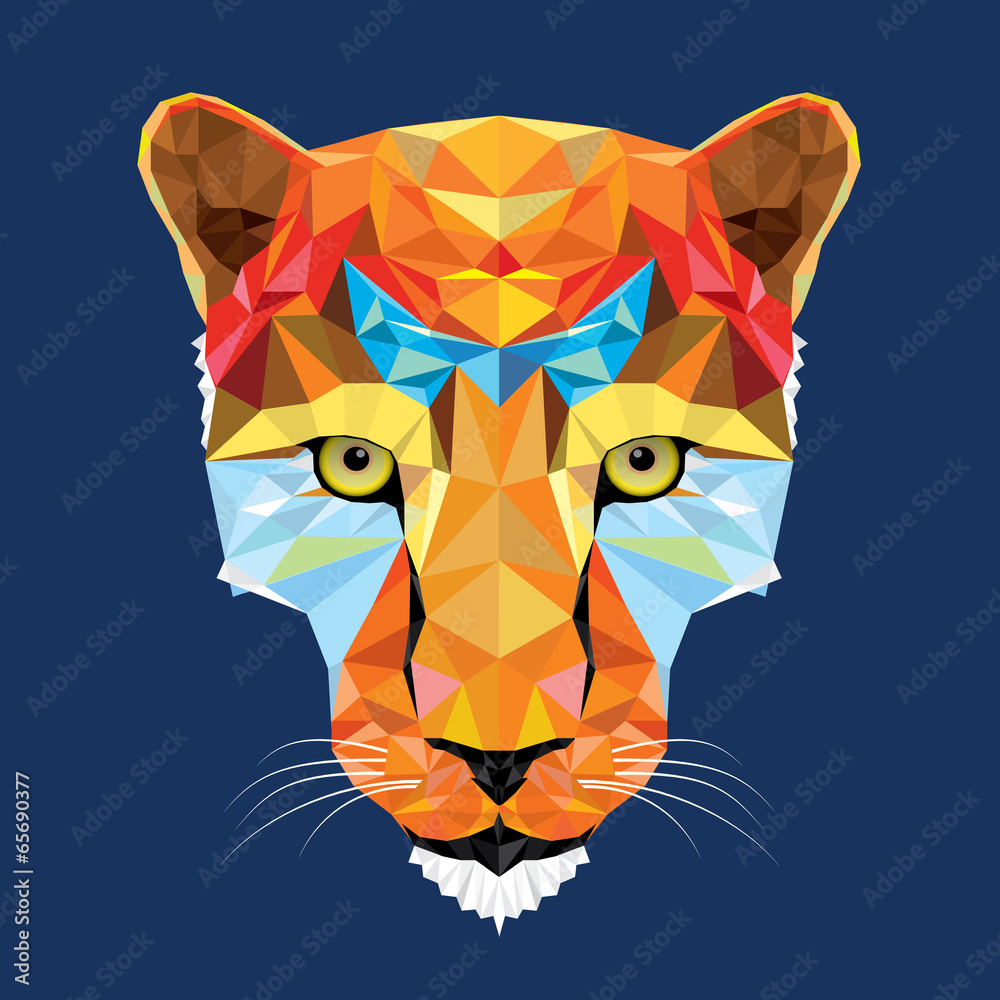 Fototapeta premium wild cat leopard in geometric pattern, vector