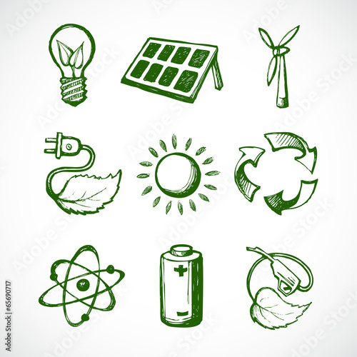 Green energy sketch icons