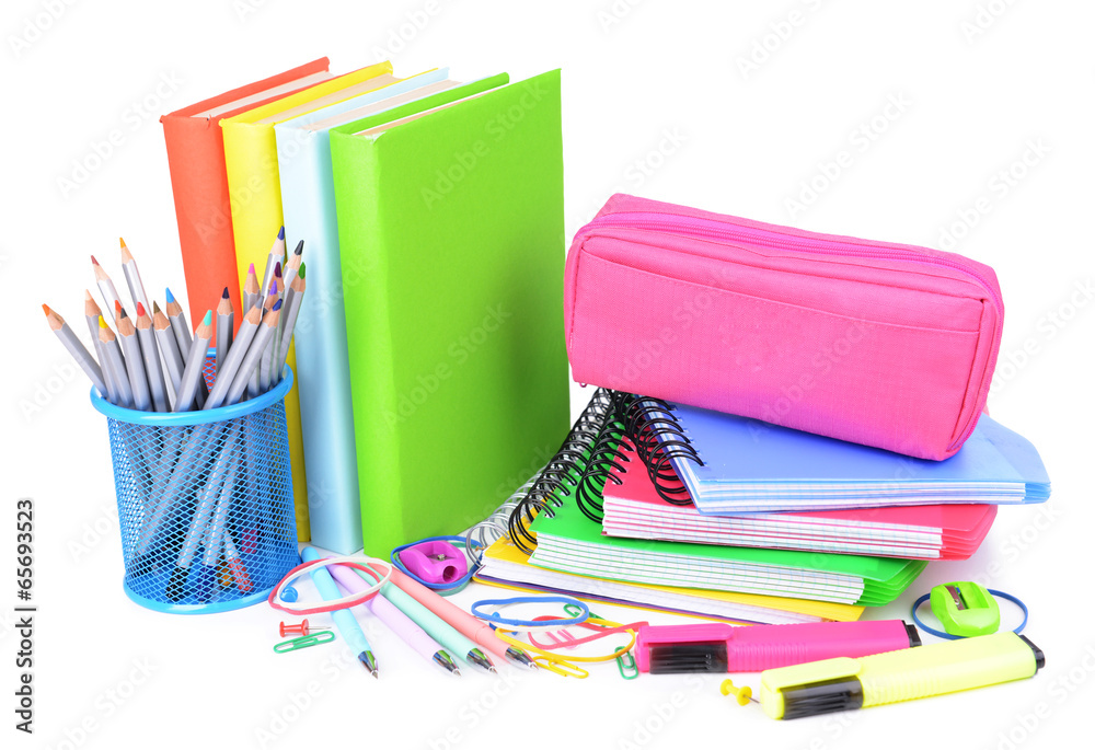 Bright school supplies isolated on white Bright school supplies isolated on white