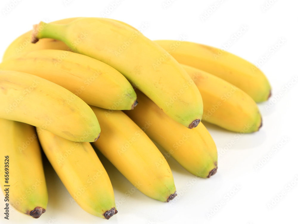 Bunch of mini bananas isolated on white