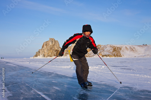 Skater on the ice of Lake Baikal photo