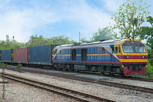 Freight train into industry zone for Logistic Import Export bac