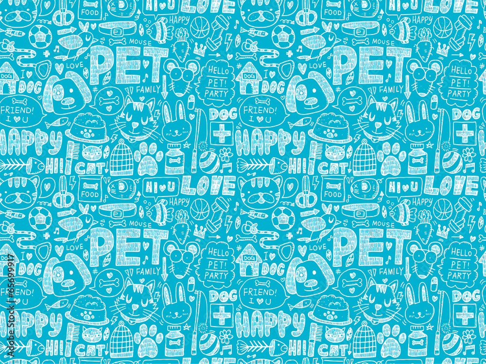 seamless doodle pet pattern