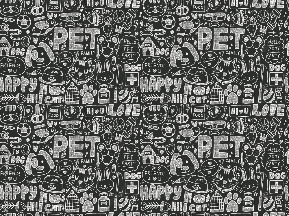 seamless doodle pet pattern