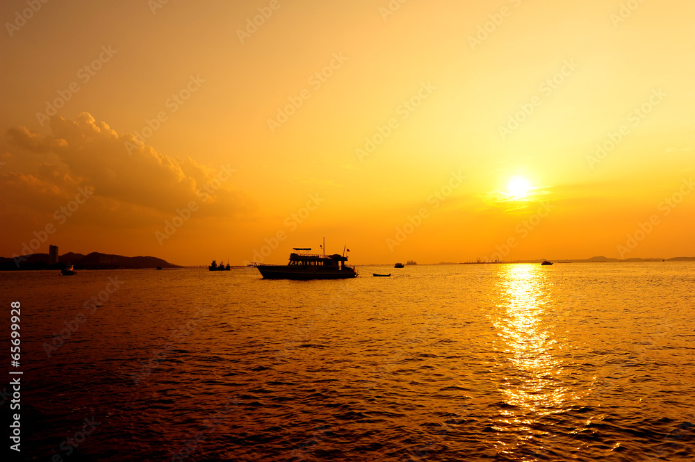 Ship at Silhouette Sunset