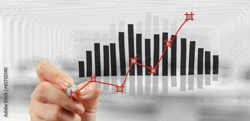 hand drawing graph chart and business strategy as concept