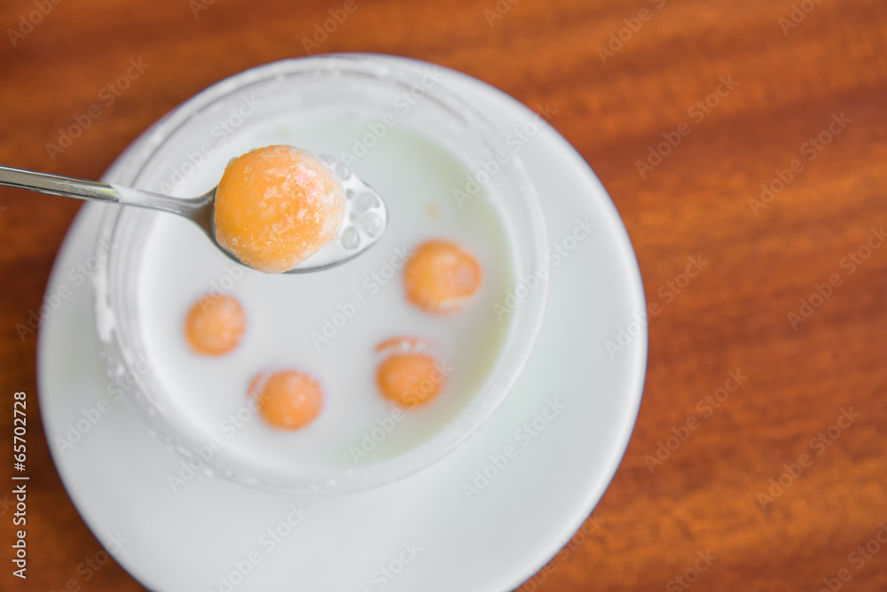 Cantaloupe tapioca in coconut milk, Thai dessert