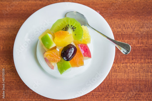 Fresh tofu with fruit salad