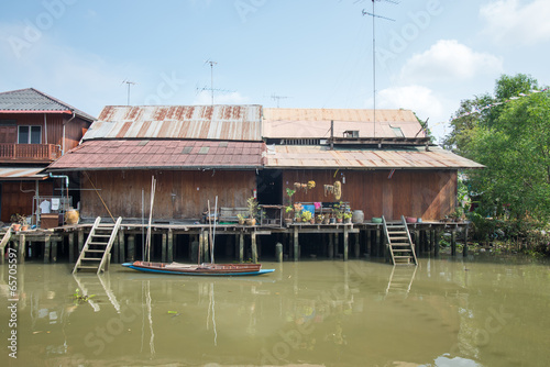 wooden houses in Amphawa in Thailand