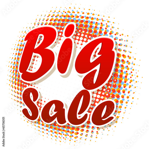 Big sale text on halftone pattern.