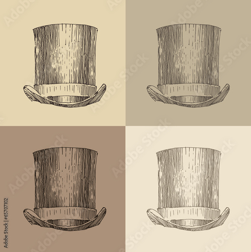 cylinder hat, vintage engraved illustration, hand drawn