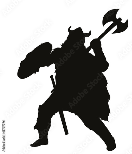 Fighting viking detailed vector silhouette. EPS 8