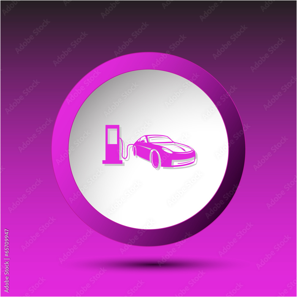 Car fueling. Plastic button. Vector illustration. Car fueling. Plastic button. Vector illustration.
