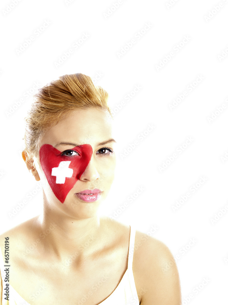 girl with swiss flag face painting